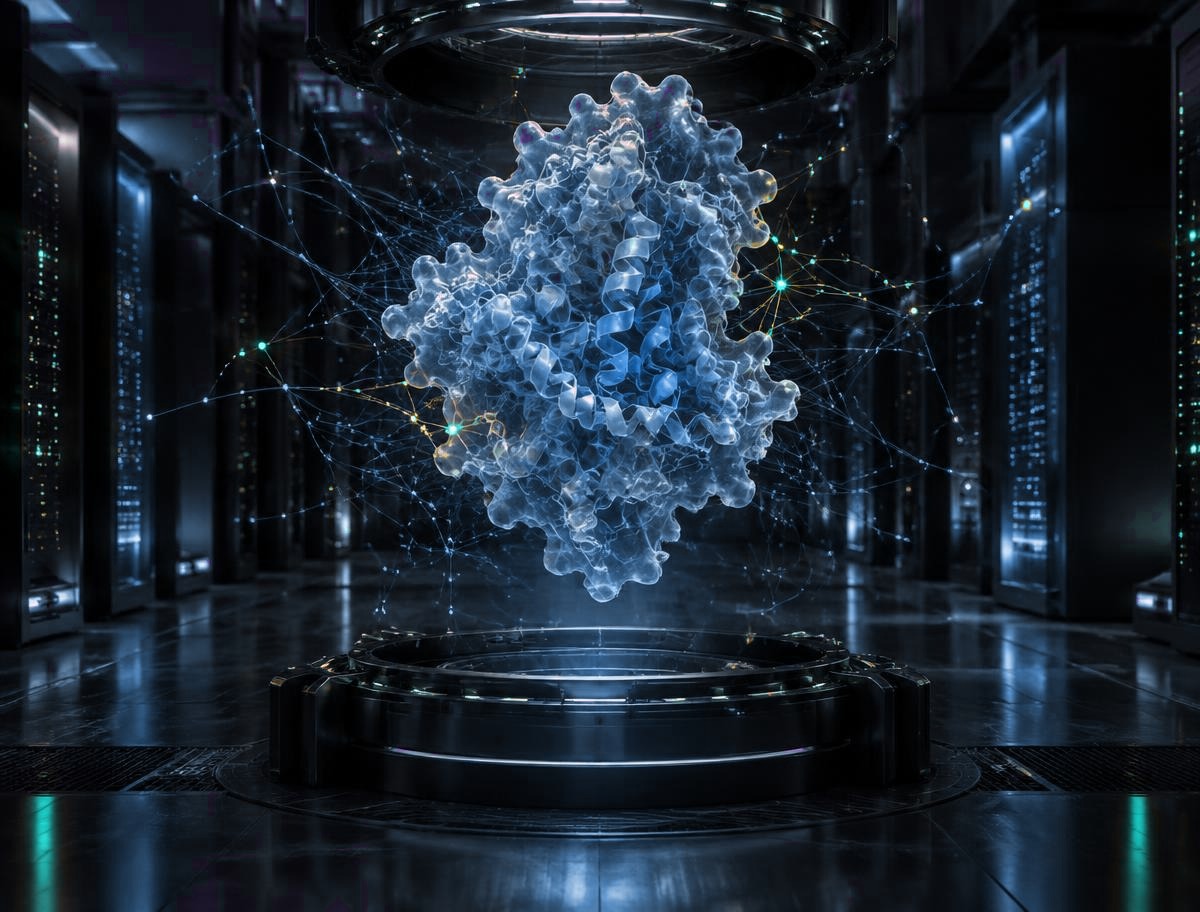 AI model analyzing a protein structure in a computational environment